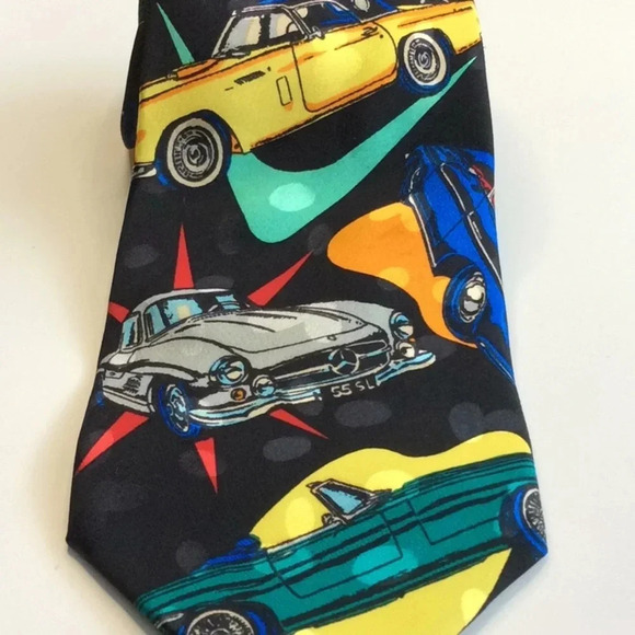 Multi-Colored Car Themed Handmade Silk Tie - Picture 3 of 6
